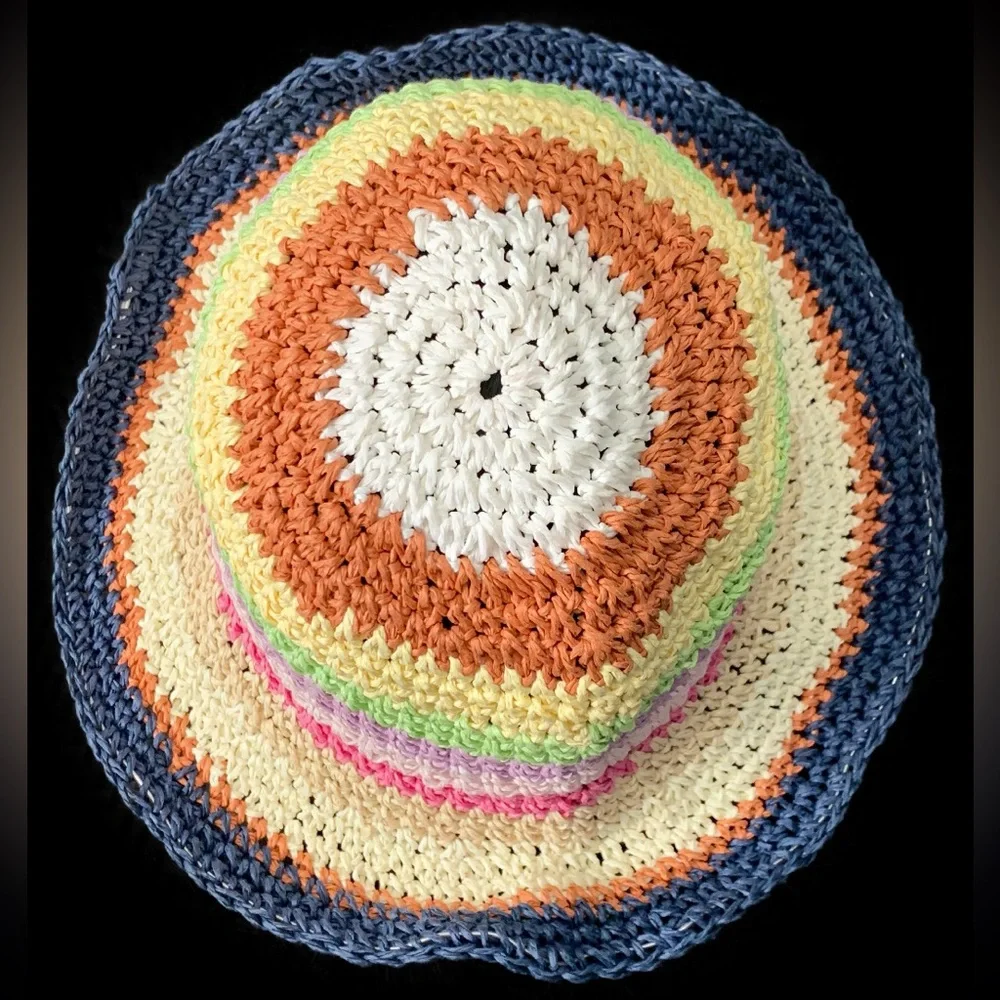 Crochet 100% Paper Striped Bucket Hat